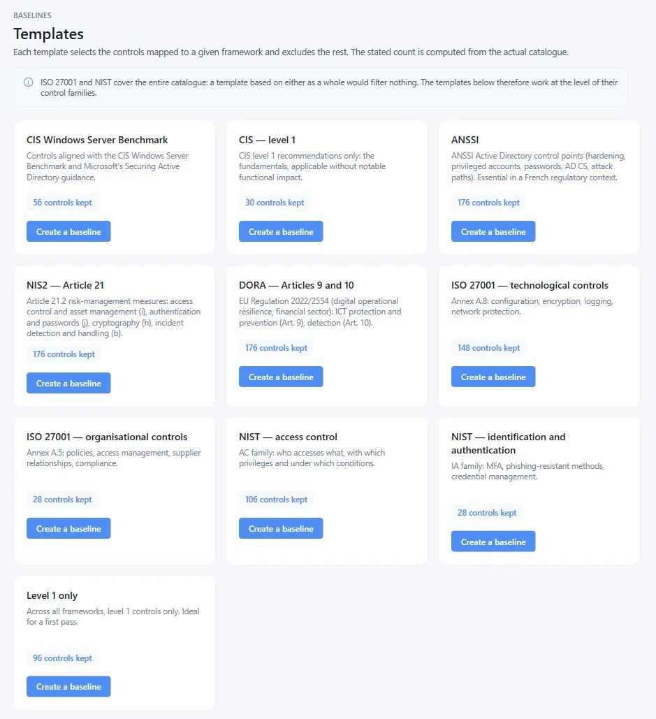 Framework templates, with the count of runnable controls