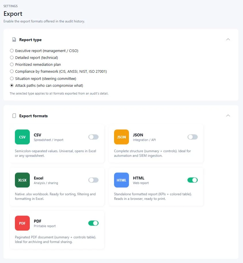 Choosing the report type and the formats
