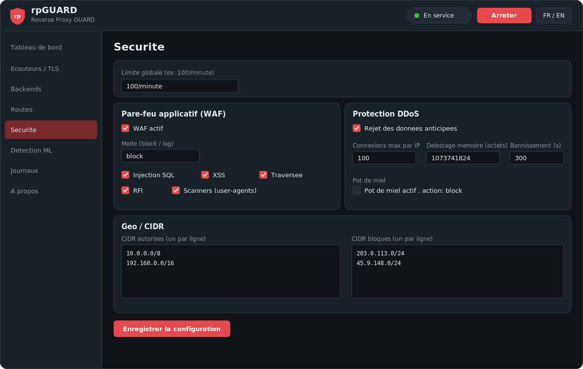 rpGUARD — Security: WAF, DDoS, Geo / CIDR